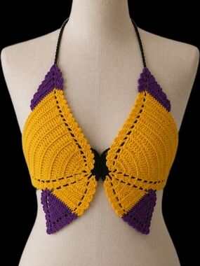 Handmade Crochet Bralette Top - Yellow & Purple